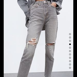 zara ripped mom fit jeans grey